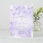 Invitation Papillon Lavande Argent Baptême Violet (Debout devant)