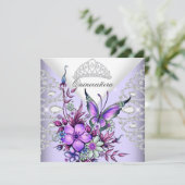 Invitation Papillon Lilac pourpre Tiara Quinceanera Floral (Debout devant)