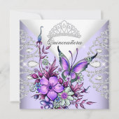 Invitation Papillon Lilac pourpre Tiara Quinceanera Floral (Devant)