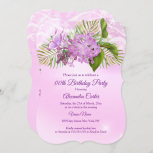 Invitation Papillon lilas rose Floral Jolie fête d'anniversai