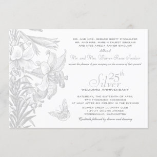 Invitation Papillon Lilies Argent 25e anniversaire Mariage