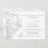 Invitation Papillon Lilies Argent 25e anniversaire Mariage (Devant / Derrière)