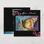 Invitation PAPILLON MAGIQUE AVEC SPIRALES FLORALES ROUGES ,bl (Devant / Derrière)