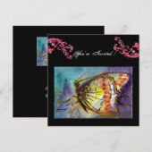 INVITATION PAPILLON MAGIQUE AVEC TOURBILLONS FLORAUX ROUGES , (Devant / Derrière)