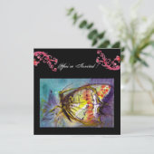 INVITATION PAPILLON MAGIQUE AVEC TOURBILLONS FLORAUX ROUGES , (Debout devant)