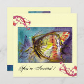 INVITATION PAPILLON MAGIQUE AVEC TOURBILLONS FLORAUX ROUGES , (Devant / Derrière)