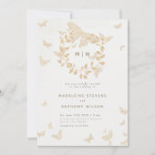 Invitation Papillon Mariage Or Monogrammes Wreath Élégant (Devant)
