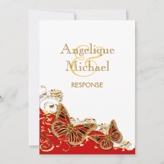 Invitation Papillon mariage or rouge blanc doré (Devant)