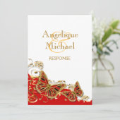 Invitation Papillon mariage or rouge blanc doré (Debout devant)