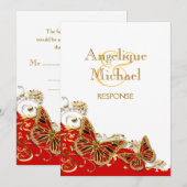 Invitation Papillon mariage or rouge blanc doré (Devant / Derrière)