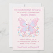 Invitation Papillon Marshmallow Rose 1er Anniversaire (Devant)