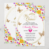Invitation Papillon mexicain Floral Tiara Quinceañera (Devant / Derrière)