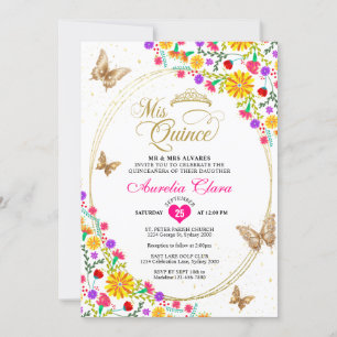Invitation Papillon mexicain Floral Tiara Quinceañera