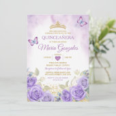 Invitation Papillon mexicain pourpre Quinceañera Gold Crown (Debout devant)