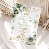 Invitation Papillon mexicain quinceañera Gold & Sage Green