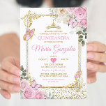 Invitation Papillon mexicain Quinceañera rose et or Couronne<br><div class="desc">Quinceañera Pink & Gold Crown Mexicaine Butterfly Invitation Mis Quince 15 Anos,  16e Anniversaire, </div>