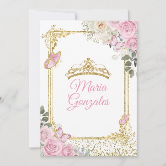 Invitation Papillon mexicain Quinceañera rose et or Couronne (Dos)