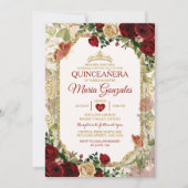 Invitation Papillon mexicain Quinceañera Rouge & Or Couronne (Devant)