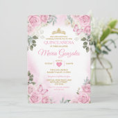 Invitation Papillon mexicain rose Quinceañera Gold Crown (Debout devant)