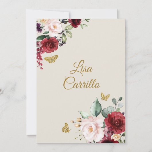 Invitation Papillon Mis Quince Beige et Marsala blanc (Dos)