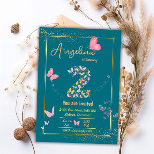 Invitation Papillon moderne Whimsical turquoise 2ème annivers