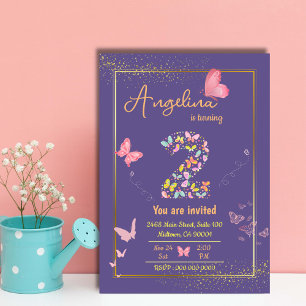 Invitation Papillon moderne Whimsical violet 2ème anniversair