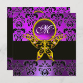 Invitation PAPILLON MONOGRAMME HYPER, damas violet, améthyste (Devant / Derrière)