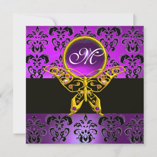 Invitation PAPILLON MONOGRAMME HYPER, damas violet, améthyste (Devant)