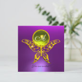 Invitation PAPILLON MONOGRAMME HYPER, topaze jaune , violet (Debout devant)