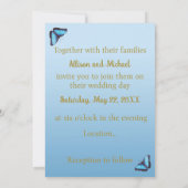 Invitation Papillon morpho bleu avec mariage de coeur doré (Dos)