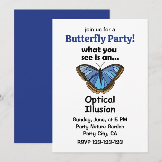 Invitation Papillon Morpho Bleu Illusion d'Optique Fête Drôle (Devant / Derrière)