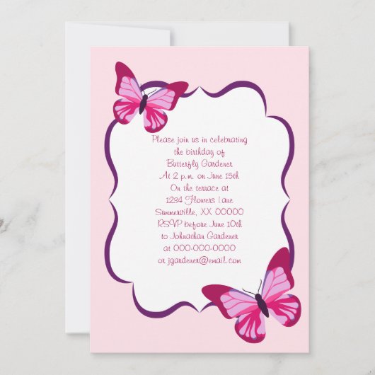 Invitation Papillon Motif Plutôt rose violet (Devant)