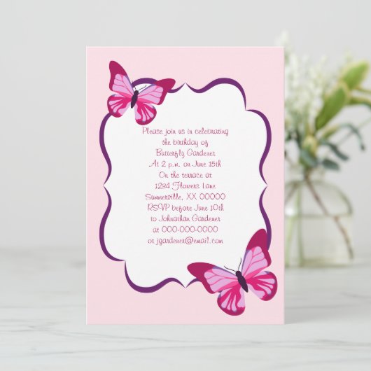 Invitation Papillon Motif Plutôt rose violet (Debout devant)