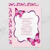 Invitation Papillon Motif Plutôt rose violet (Devant / Derrière)