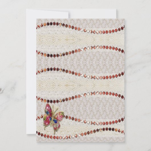 Invitation Papillon mousseux, dentelle et Mariage de parchemi (Dos)