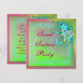 Invitation Papillon néon grunge vert rose pour un anniversair (Devant / Derrière)