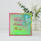 Invitation Papillon néon grunge vert rose pour un anniversair (Debout devant)