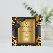 Invitation Papillon noir bat mitzvah Leopard Gold (Debout devant)