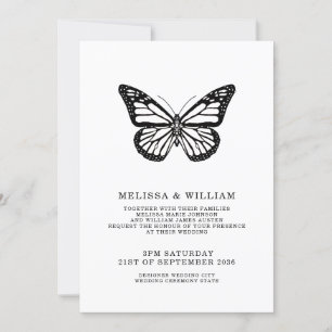 Invitation Papillon noir et blanc Mariage moderne