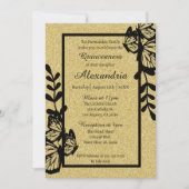 Invitation Papillon noir et or Quinceanera (Devant)