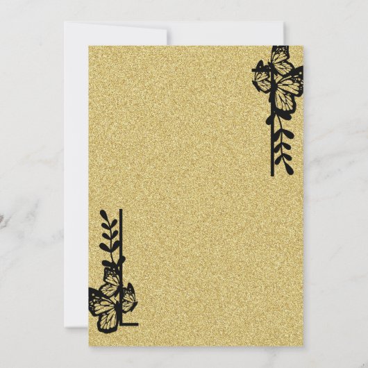 Invitation Papillon noir et or Quinceanera (Dos)