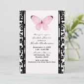 Invitation Papillon noir et rose Floral douche de mariage (Debout devant)