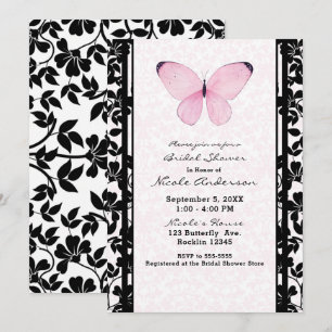 Invitation Papillon noir et rose Floral douche de mariage