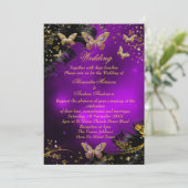 Invitation Papillon noir mariage Sparkle violet or (Debout devant)