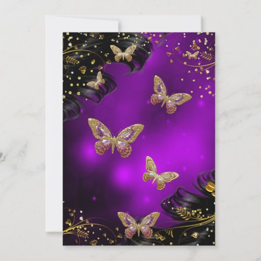 Invitation Papillon noir mariage Sparkle violet or (Dos)
