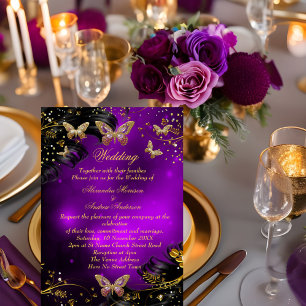 Invitation Papillon noir mariage Sparkle violet or