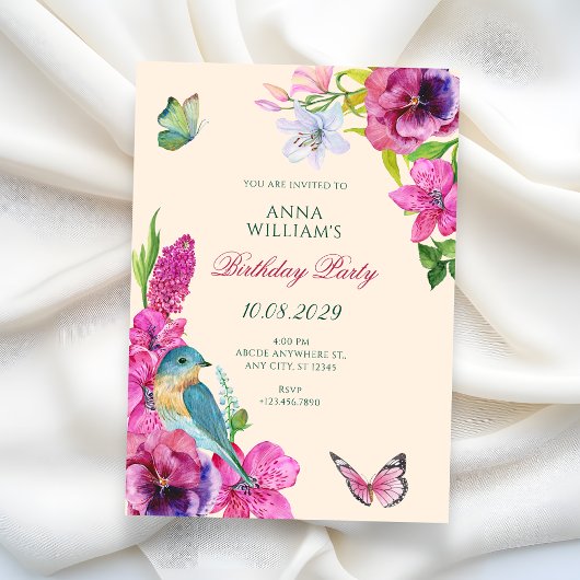 Invitation papillon oiseau floral 