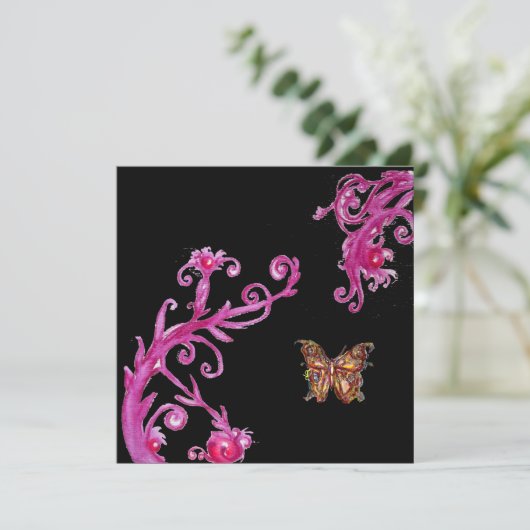 Invitation PAPILLON OR DORÉ , rose vif noir blanc (Debout devant)