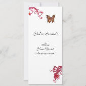 Invitation PAPILLON OR EN OR , fioritures blanches rouges viv (Dos)