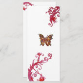 Invitation PAPILLON OR EN OR , fioritures blanches rouges viv (Devant / Derrière)